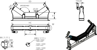 W ( 1:11 ) AW ( 1:11 ) W AW 20,00 20/35/45 H F 400BW - 900BW 1 HOLE 14x25 1050BW - 1200BW 2 HOLE 14x25 1350BW - 1500BW 2 HOLE 18x30 DIA. 150,00 ED HD HC