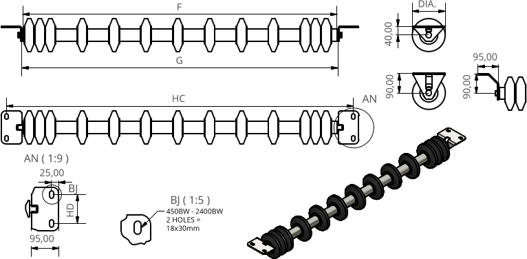 AN ( 1:9 ) BJ ( 1:5 ) AN BJ F HC DIA. HD 450BW - 2400BW 2 HOLES = 18x30mm G 40,00 90,00 25,00 95,00 95,00 90,00